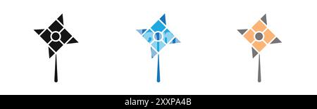 paper Windmill icon outline collection or set in black and white Stock Vector