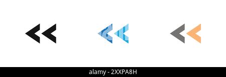 Rewind Previous Back arrow icon outline collection or set in black and white Stock Vector