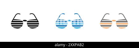 shutter sunglasses icon outline collection or set in black and white Stock Vector