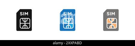 sim card icon outline collection or set in black and white Stock Vector