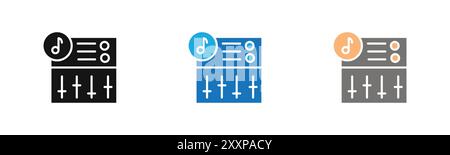 Sound mixer icon outline collection or set in black and white Stock Vector