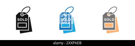 sold icon outline collection or set in black and white Stock Vector
