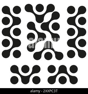 Abstract black shapes. Circular connection pattern. Geometric design elements. Vector graphic. Stock Vector
