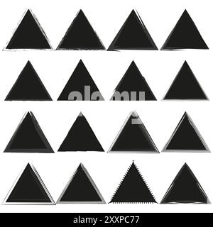 Abstract triangle set. Grunge black icons. Sharp geometric shapes. Diverse triangle styles. Stock Vector