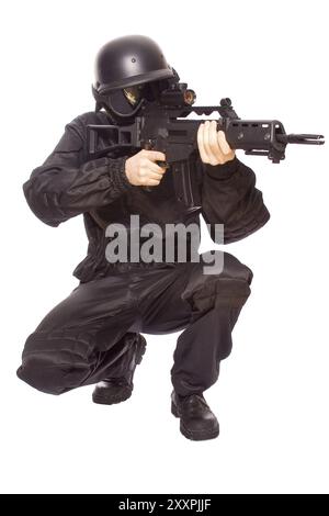 One soldier with the gun in the hands on a white background Stock Photo ...