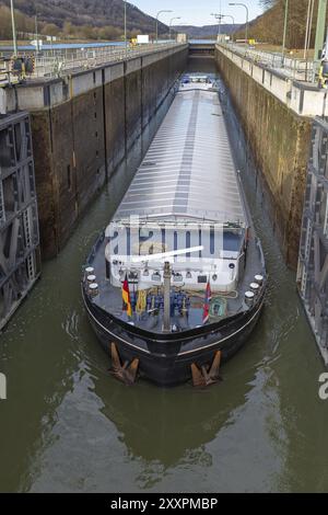 Ship in a lock of the Main Danube Canal near Kelheim Stock Photo