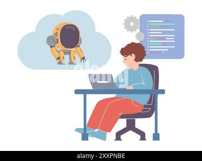 cloud robotics futuristic idea concept artificial intelligent future needs connection data cloud system design illustration Stock Vector
