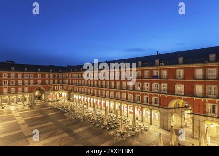 Madrid Spain, aerial view night city skyline at Plaza Mayor Stock Photo