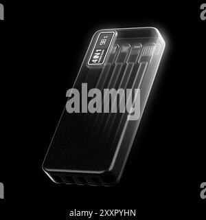 X-Ray Mobile Devices Charging Power Bank on a black background. 3d Rendering Stock Photo