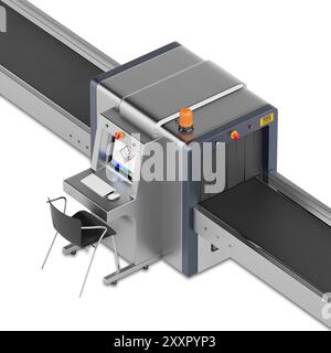 Airport X-ray Security Baggage Scanner on a white background. 3d Rendering Stock Photo