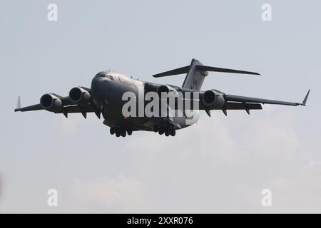 177705, a Boeing CC-177A Globemaster operated by the Royal Canadian Air Force, arriving at RAF Fairford in Gloucestershire, England to participate in the Royal International Air Tattoo 2024 (RIAT24). Stock Photo