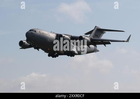 177705, a Boeing CC-177A Globemaster operated by the Royal Canadian Air Force, arriving at RAF Fairford in Gloucestershire, England to participate in the Royal International Air Tattoo 2024 (RIAT24). Stock Photo