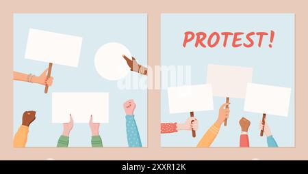 Diverse hands hold blank protest sign illustration Stock Vector Image ...
