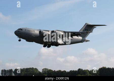 177705, a Boeing CC-177A Globemaster operated by the Royal Canadian Air Force, arriving at RAF Fairford in Gloucestershire, England to participate in the Royal International Air Tattoo 2024 (RIAT24). Stock Photo