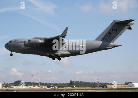 177705, a Boeing CC-177A Globemaster operated by the Royal Canadian Air Force, arriving at RAF Fairford in Gloucestershire, England to participate in the Royal International Air Tattoo 2024 (RIAT24). Stock Photo