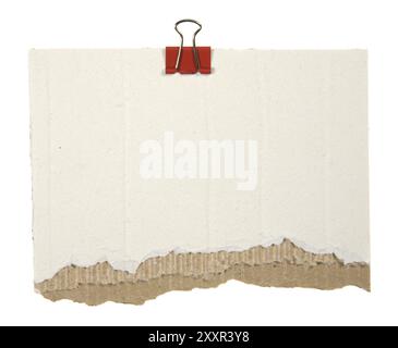 Torn Cardboard With Red Clip Isolated On White Background Stock Photo