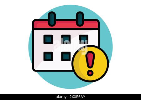 Deadline colored outline icon. calendar with warning. icon related to efficiency. productivity elements vector illustration Stock Vector