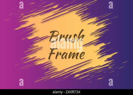 Violet Grunge Background with Yellow Brush Paint Ink Stroke Frame. Vector illustration Stock Vector