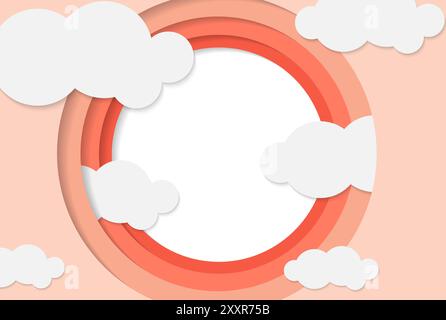 Abstract Landscape Vector 3D Background with Paper Cut shapes and Sun Sunrise Cloud for Business Presentations Flyers Posters and Screen Web Wallpaper Stock Vector