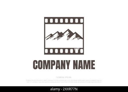 Mountain Cinema Film Stripes Reel Movie Production Logo Design Vector Stock Vector