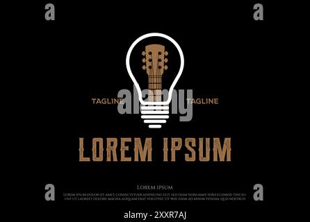 Vintage Retro Light Bulb Guitar Music Creative Idea Logo Design Vector Stock Vector