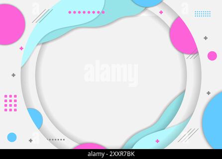 Abstract Landscape Circular Paper Cut with Blue Wave Liquid Background Design Vector Stock Vector