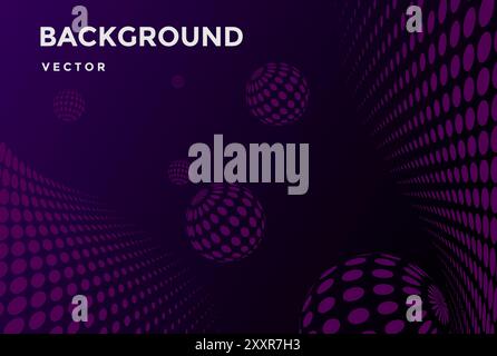 Violet Purple 3D Abstract with with Sphere Ball Globe Orb Dot Pattern Halftone fot DJ Disco Music Cover Background. Vector illustration. Stock Vector