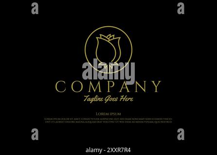 Simple Minimalist Rose Flower Line Outline Style Logo Design Vector Stock Vector