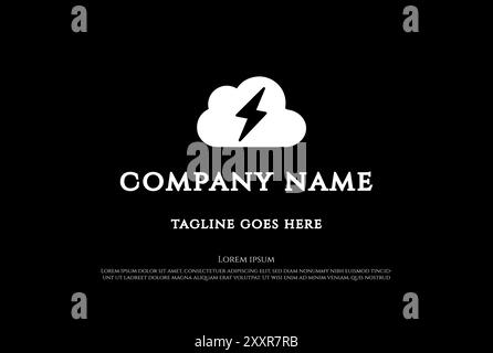Simple Minimalist Cloud with Light Thunderbolt Power Energy Logo Design Vector Stock Vector
