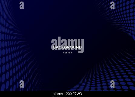 Dark Blue Dynamic Abstract Vector Background with Wave Dots Pattern. Trendy 3d cover of business presentation banner for sale event night party. Fast Stock Vector