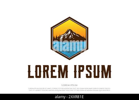 Ice Mountain Pine Evergreen Fir Hemlock Spruce Conifer Cedar Coniferous Cypress Larch Trees Forest Creek River Lake Badge Logo Design Vector Stock Vector