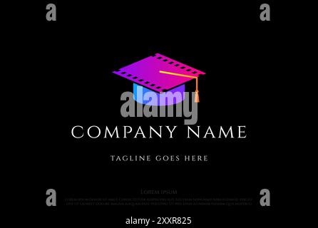 Colorful Graduation Hat for Film Cinema Movie Academy Logo Design Vector Stock Vector