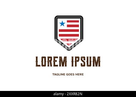 American USA US Flag with Shield for Secure Guard Logo Design Vector Stock Vector
