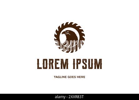 Eagle Falcon Hawk with Circular Saw Blade for Carpentry Craft Logo Design Vector Stock Vector