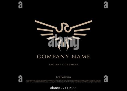 Golden Elegant Strong Phoenix Eagle Hawk Falcon Bird Line Outline Logo Design Vector Stock Vector