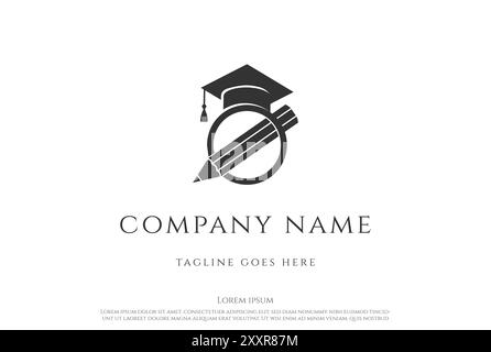 Simple Minimalist Pen Graduation Hat for Education School University Logo Design Vector Stock Vector