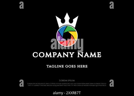 Royal King Crown Queen Shutter Lens Aperture Camera Photography Logo Design Vector Stock Vector