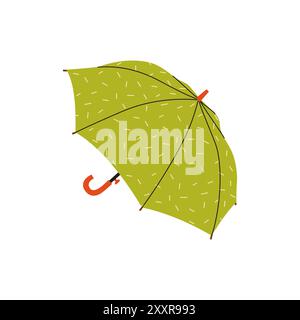 Green pattern opened umbrella. Vector illustration. Bright flat season illustration. Cozy autumn object Stock Vector