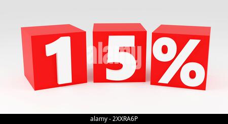 Inscription made by cubes 15 percent on grey podium, soft light, front view smooth background, 3d rendering Stock Photo