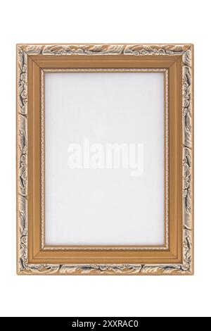 Ornate gold photo frame on white background Stock Photo