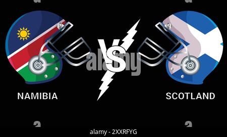 Namibia Vs Scotland 3D  Illustration vector flags over cricket Helmet  for Versus Match with Black Background Stock Vector