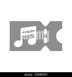 Music ticket vector icon. Club, festival pass with musical note. Stock Vector