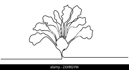 Single one line drawing whole and sliced healthy raw organic white turnip for farm logo identity. Fresh plant concept for root vegetable icon. Stock Vector