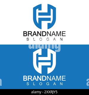 Abstract Letter H Shield Logo Design. Shield Line shape letter H monogram for company Security logo, Cyber, Protection, Guardian Logotype. Stock Vector
