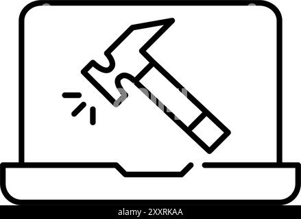 Laptop repairs, operating system maintenance. Pixel perfect vector icon Stock Vector