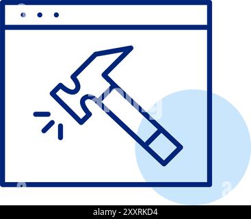 Web page and hammer. Website under construction, web design tools. Pixel perfect, editable stroke icon Stock Vector