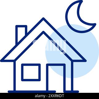 Home and crescent moon symbol. Cozy dream house at night. Pixel perfect, editable stroke icon Stock Vector