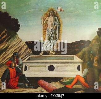 An early coloured illustration showing the Resurrection of Jesus Christ from his tomb. Stock Photo