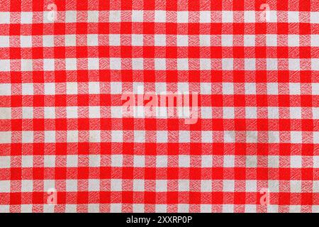 Red and white checkered plaid table cloth as background Stock Photo