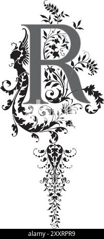 Art Renaissance Initial Caps Font Capital Letter T vector design ...
